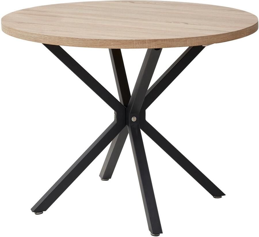 NaevaMi Massief Houten Eettafel Nordic Ronde Tafel Ronde Eettafel 100cm Eetkamer Tafel Woonkamer Koffietafel Eetkamertafel Rond Stalen Frame Zwart Licht Bruin