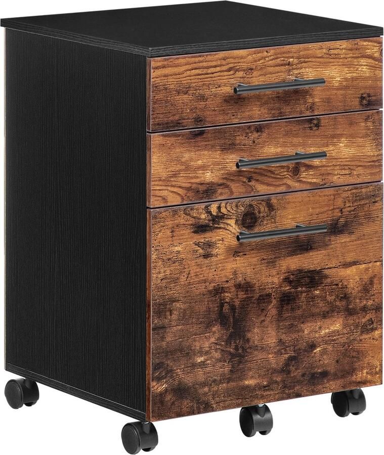 Naiz Archiefkast Op wieltjes 3 lades Industriële look Rustiek bruin 40 x 40 x 57.5 cm