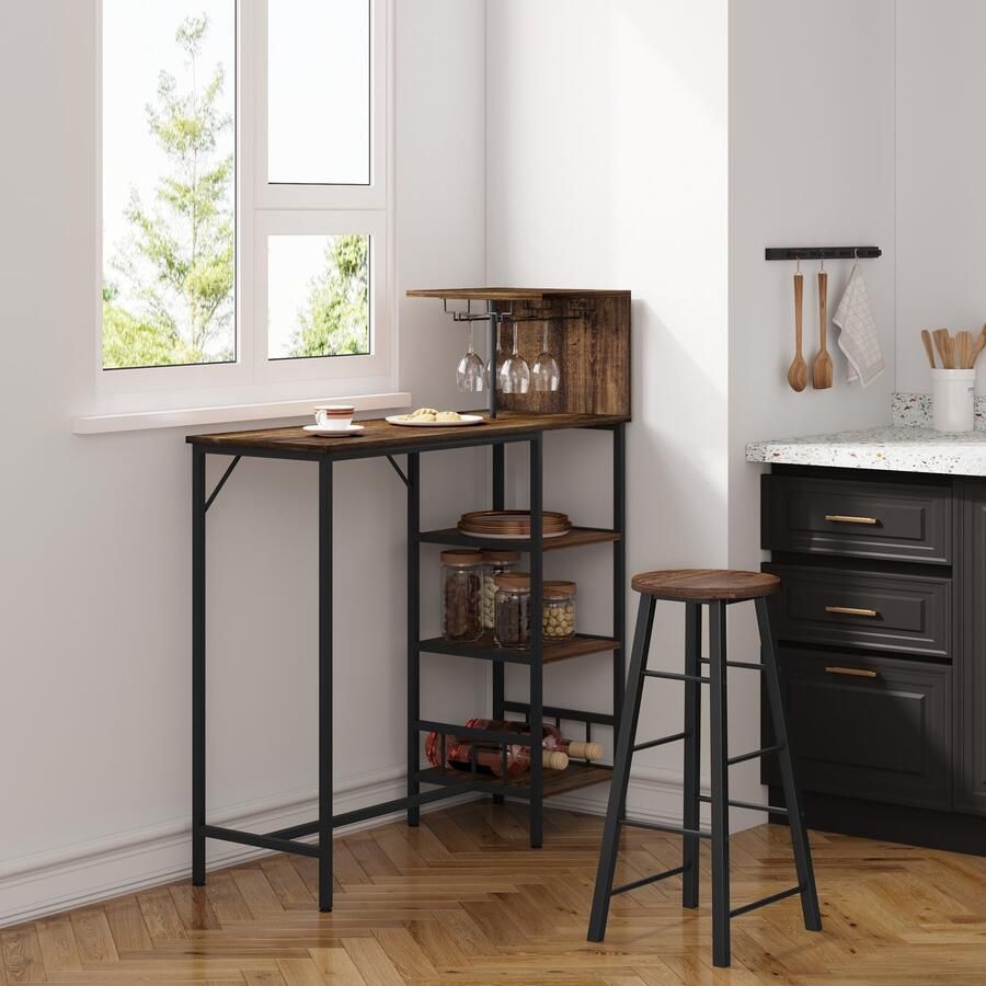 Naiz Bartafel Industriele look Bistro bartafel Bruin met zwart Hout en metaal