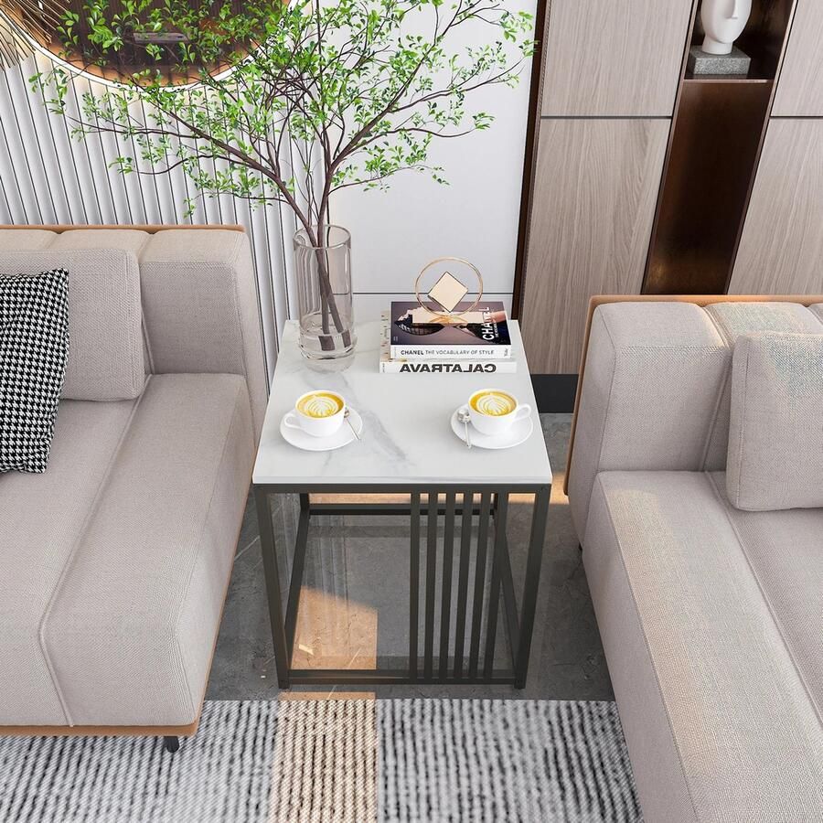 Naiz Bijzettafel Vierkant Wit marmer Zwart metaal 40 x 40 x 45 cm