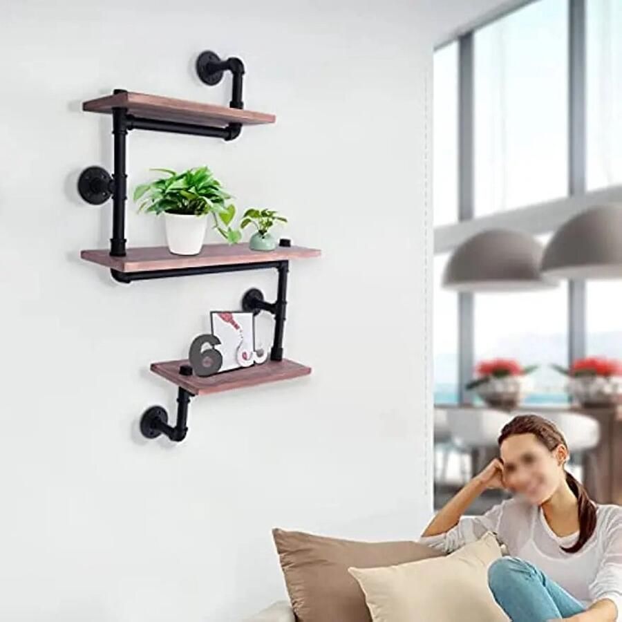 Naiz Industrieel wandrek 3 planken Zwart Hout