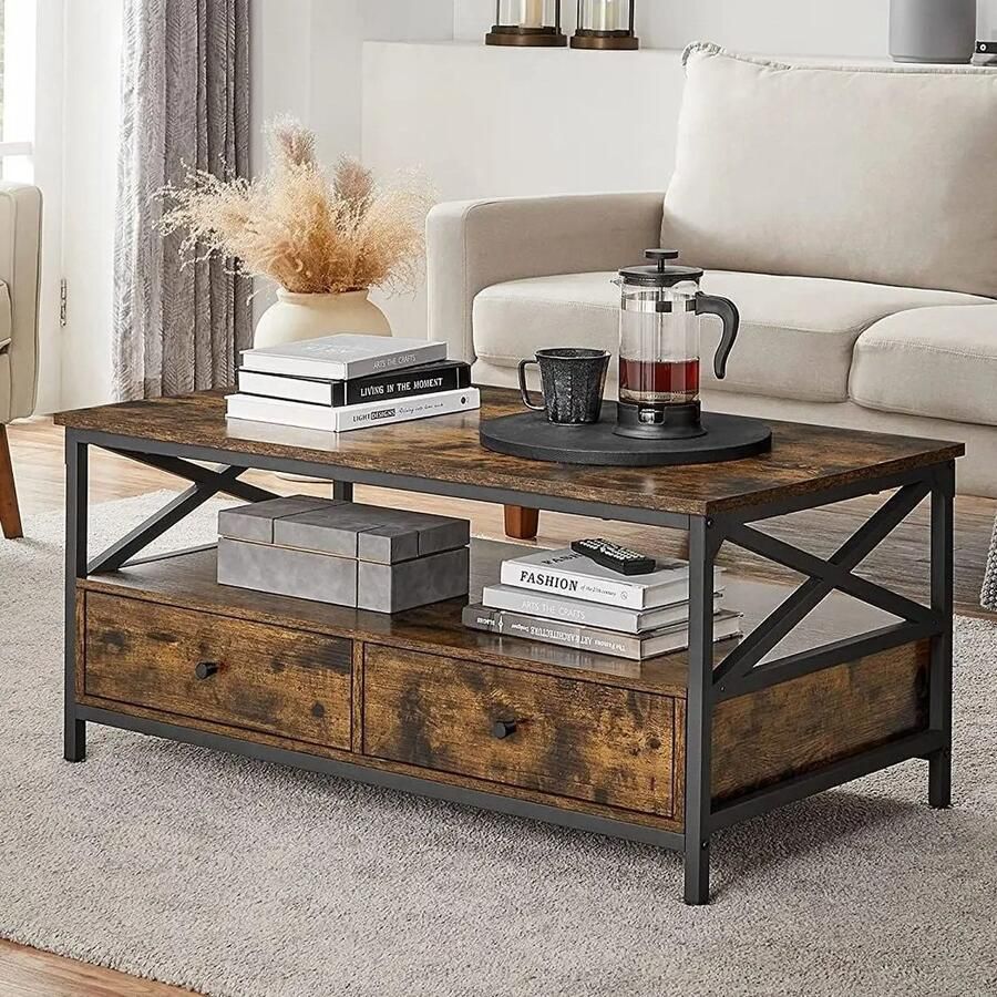 Naiz Industriele salontafel Hout en metaal 100x55x45 CM