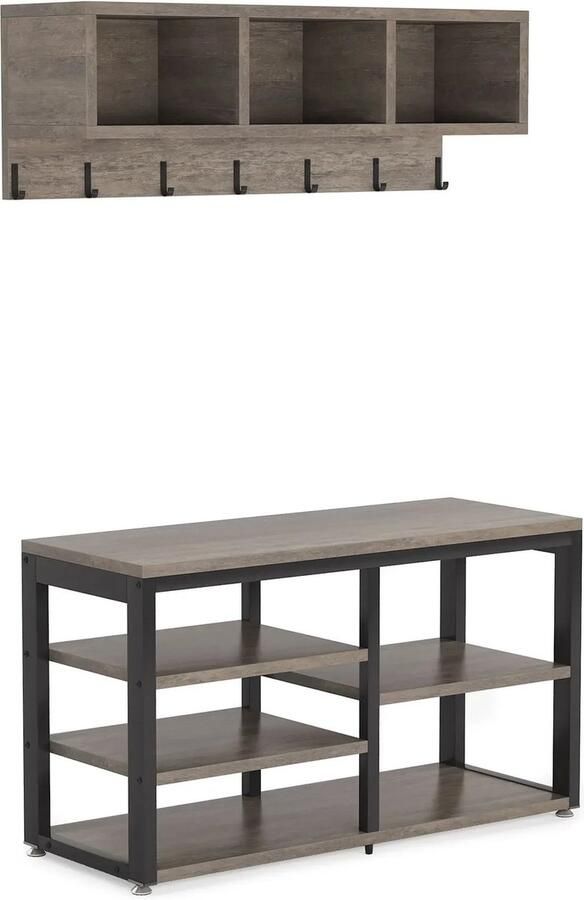 Naiz Kapstok met schoenenbank Industrieel Grijs Halbank Wandkapstok