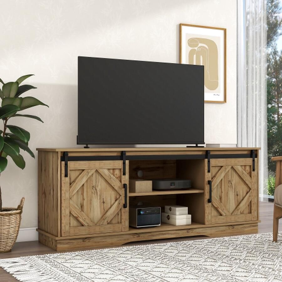 Naiz Tv meubel Industriele look Schuifdeuren Hout zwart 150x40x60 cm