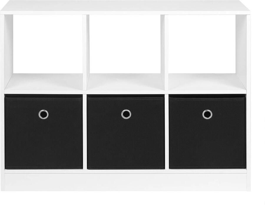 Naiz Vakkenkast 6 vakken Inclusief 3 zwarte opbergbakken Wit 80 x 30 x 60 cm