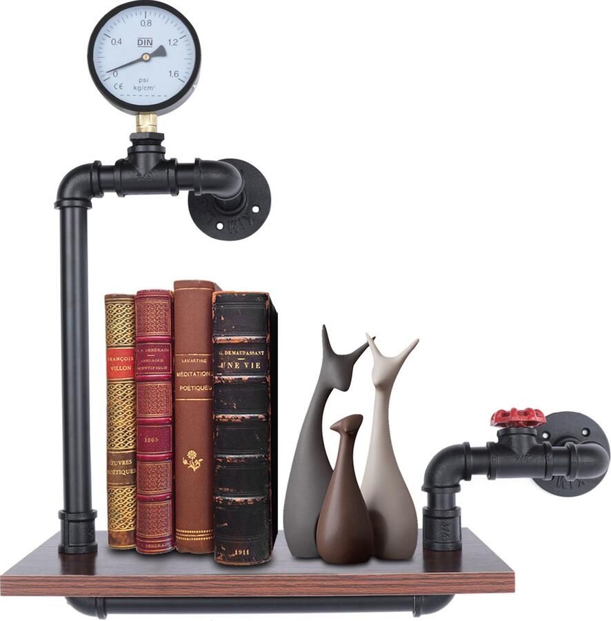 Naiz Wandplank Vintage look Donkerbruin Zwart Zwevend 40 x 20 x 57 CM