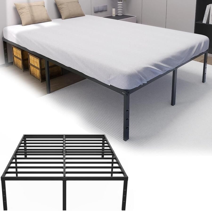 NAIZY 160 x 200 cm ijzeren bedframe hoogte 37 5 cm tweepersoonskamer met lattenbodem en opbergruimte onder het bed metalen bedframe belastbaar tot 270 kg inklapbaar bed voor slaapkamer en