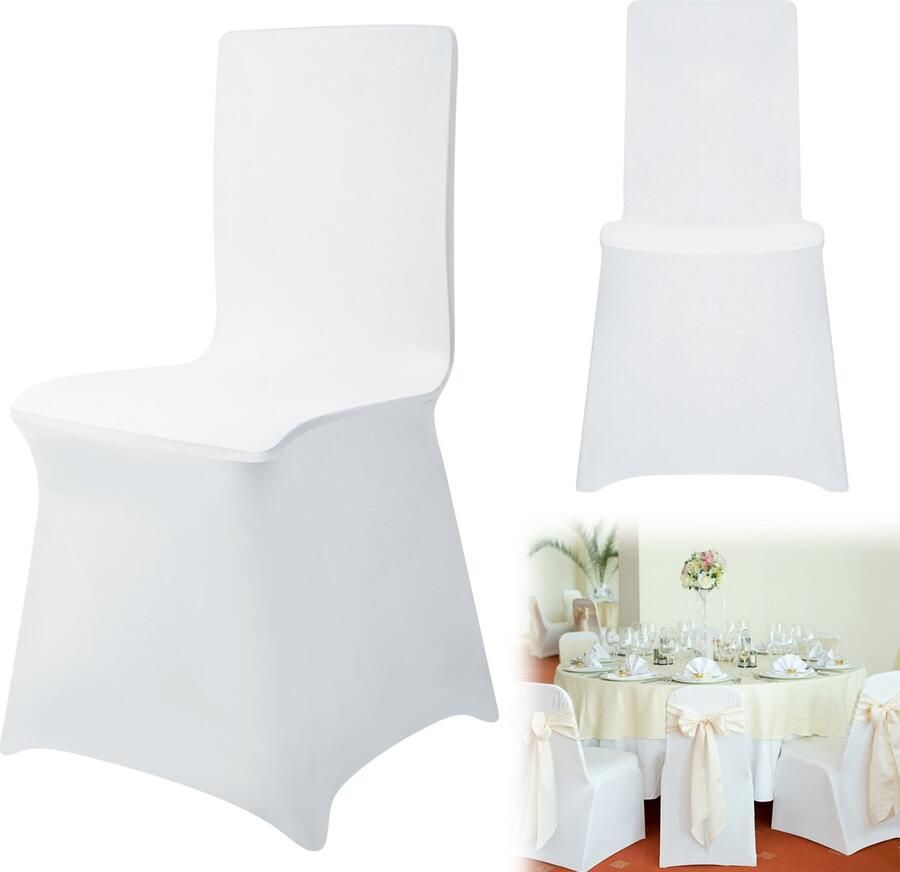 NAIZY 100 stuks stoelhoezen Universele stretch stoelhoes Witte stoelhoezen Lint stoelhoezen voor feesten bruiloften en vieringen Wit