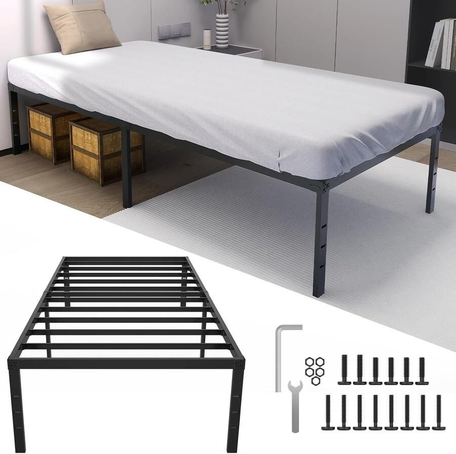 NAIZY 90 x 200 cm ijzeren bedframe hoogte 37 5 cm eenpersoonsbed met lattenbodem en opbergruimte onder het bed metalen bedframe belastbaar tot 160 kg inklapbaar bed voor slaapkamer en