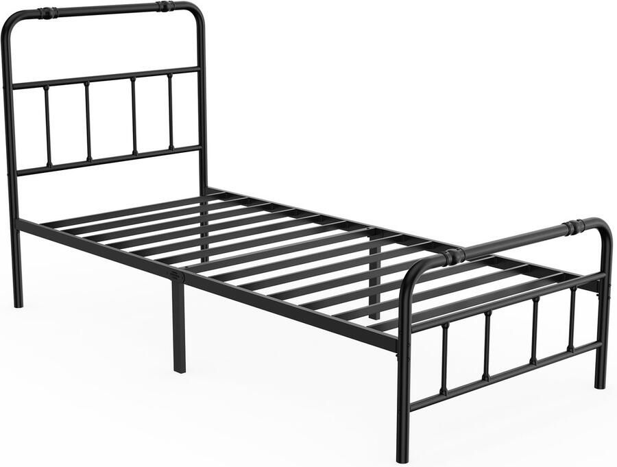 JOIEYOU Bedframe met Hoog Hoofdbord 90x200 cm Metalen Bedframe met Opbergruimte Metalen Bedframe voor Gastenbed Jeugdbed Eenpersoonsbed