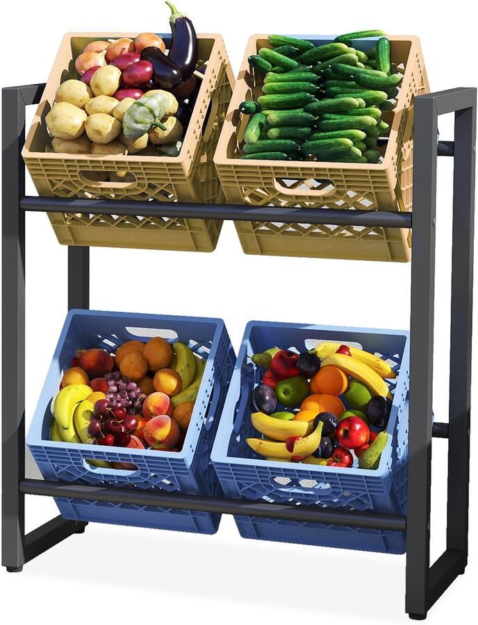 NAIZY drankkrattenrek 4 kratten flessenrek krattenrek metalen drankrek drankkrattenhouder stabiliteit ruimtebesparend plank voor drankkratten bierkratten waterkrat 70x32x80 cm