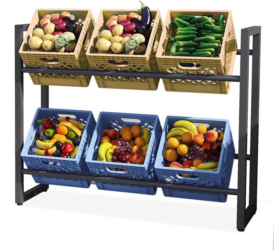 NAIZY drankkrattenrek 6 kratten flessenrek krattenrek metalen drankrek drankkrattenhouder stabiliteit ruimtebesparend plank voor drankkratten bierkratten waterkrat 104x32x82 cm