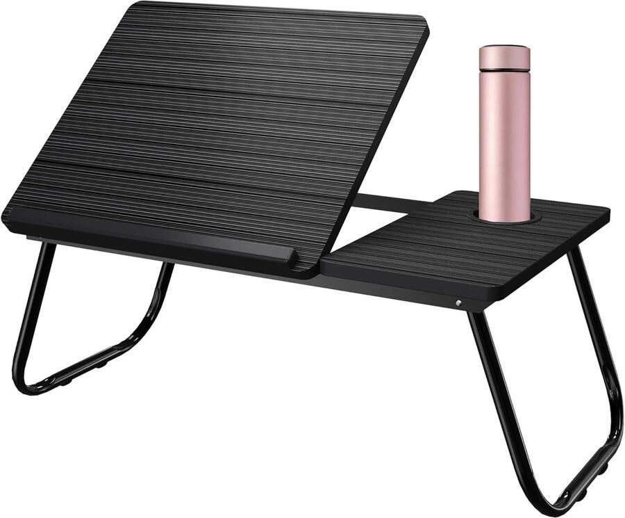 NAIZY Laptop Tafel In Hoogte Verstelbaar Met 5 Verstelbare Hoeken Opvouwbaar Laptoptafel voor tot 17” Laptop Stabiele Bedtafel met Bekerhouder Lezen & Werken Dienblad voor Bank Vloer Bed (Zwart)