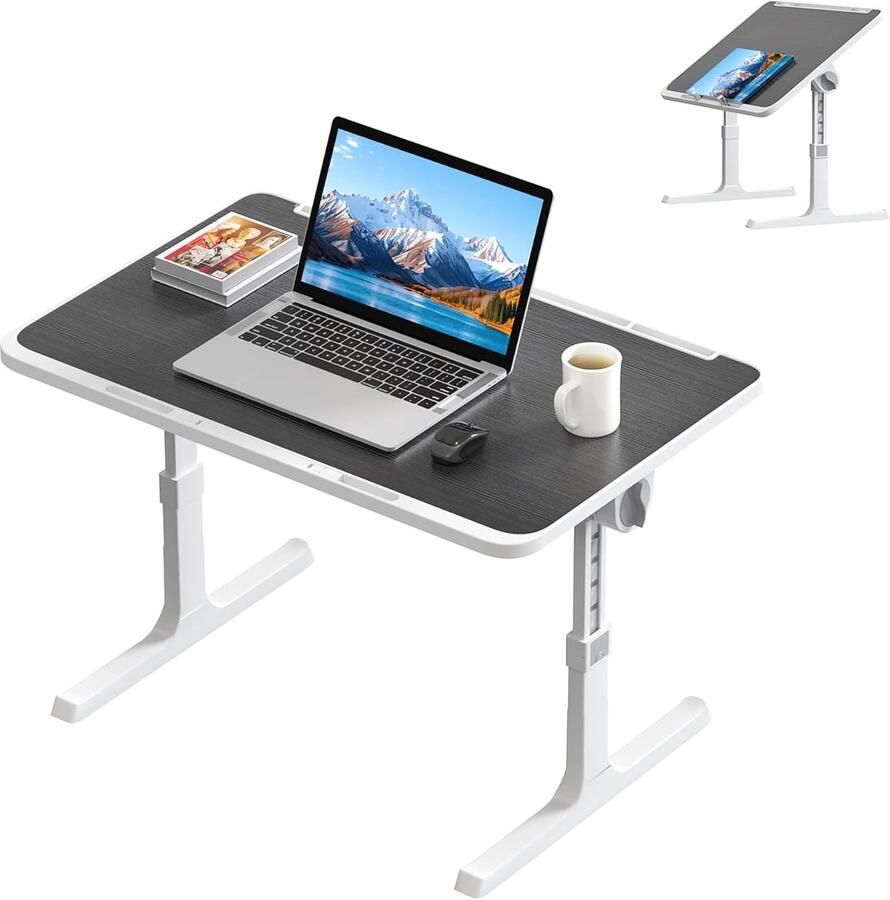 NAIZY Laptoptafel 60x39 5 cm Opvouwbare tafel 27-39 cm In hoogte verstelbaar nachtkastje met tablet-uitsparing en hoekverstelbaar tafelblad Bedtafel voor slaapbankvloer Zwart