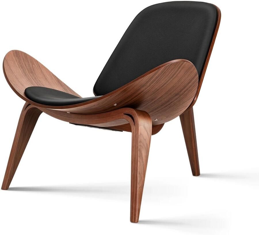 Nami NÁMI Driepotige Loungestoel Schelp Stoel Mid Century Modern Fauteuil PU Leer Woonkamer Kantoor