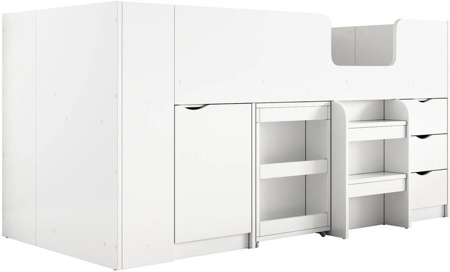 Nami NÁMI Kinderbed Multifunctioneel 3 in 1 Bed met Opbergruimte Met Uitklapbaar Bureau Met Afneembare Kledingkast Mdf Wit 90x200 cm