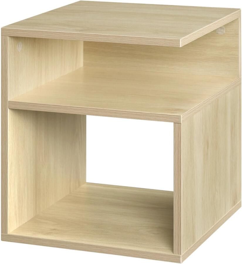 Nami NÁMI Nachtkastje Houten Nachtkastje Koffie Bijzettafel Met 2 Open Compartimenten Lage Kast Opbergmeubilair Huishoudelijke Meubelair