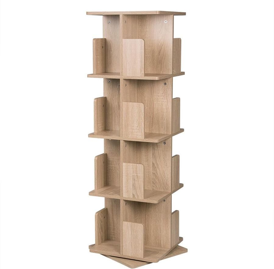 Nami NÁMI Roterende Boekenkast 360 Graden Draaibaar Moderne Boekenrek Open Houten Kast Draaiende Kasten 39x39x128cm Hout