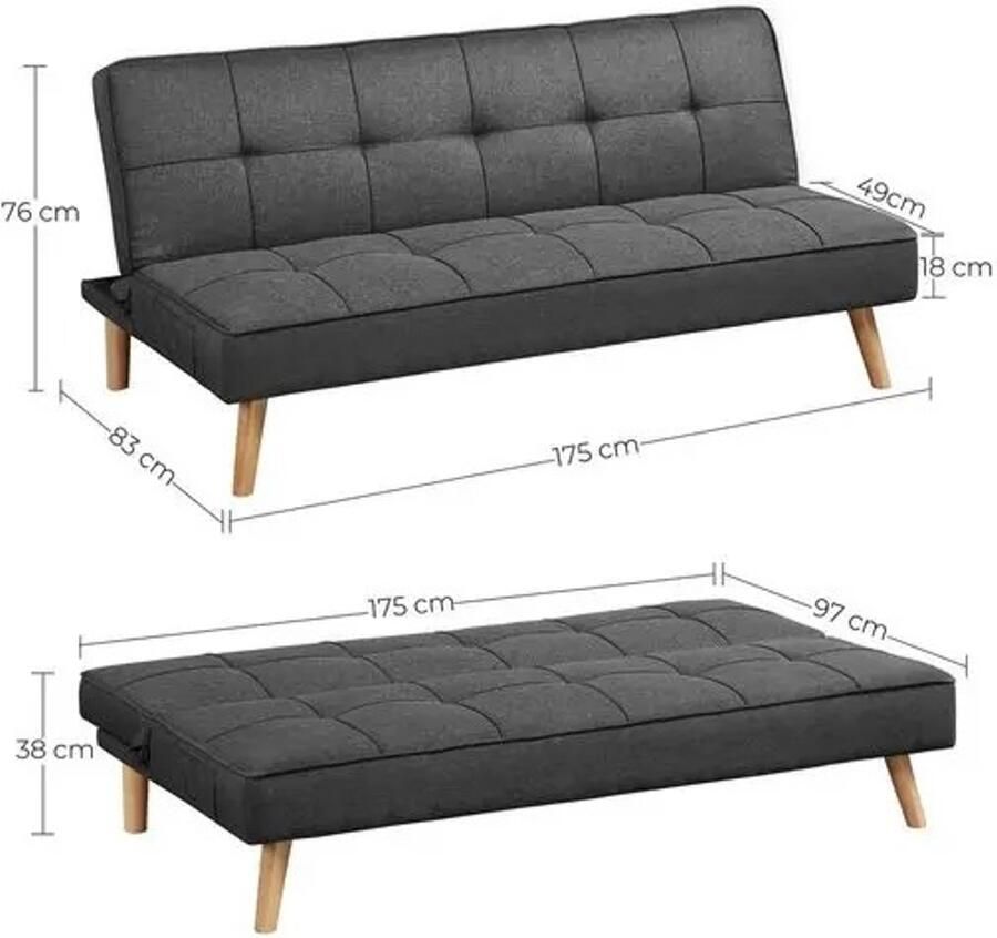 Nami NÁMI Slaapbank Logeerbed 2persoons Bedbank Sleeping Couch 175X83X76 Cm Scandinavisch Stijl Grijs
