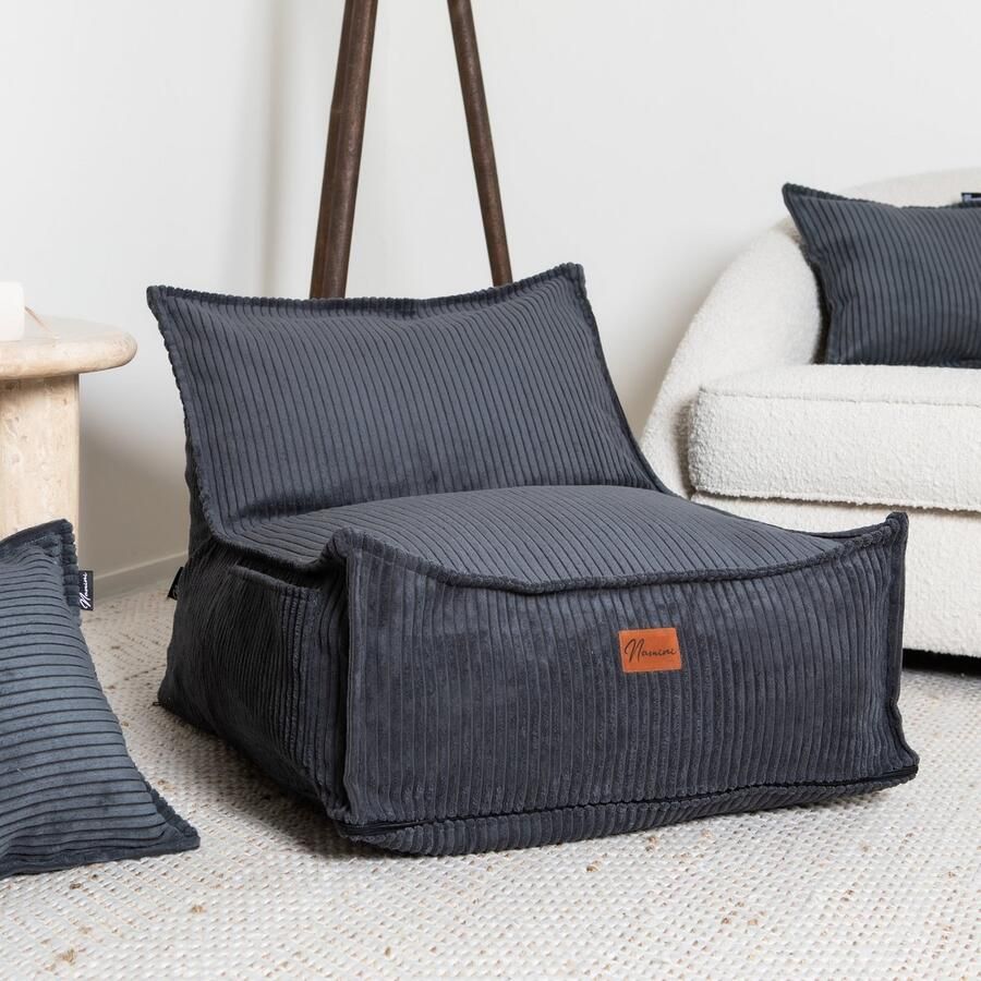 Namini Kinderzitzak Zitzak voor Kinderen Beanbag Stoel Gevuld Vloeistofafstotend Afneembare & Uitwasbare hoes Zijvak + Handgreep Handgemaakt Dubbele Ritssluiting Donkergrijs 60x70xcm