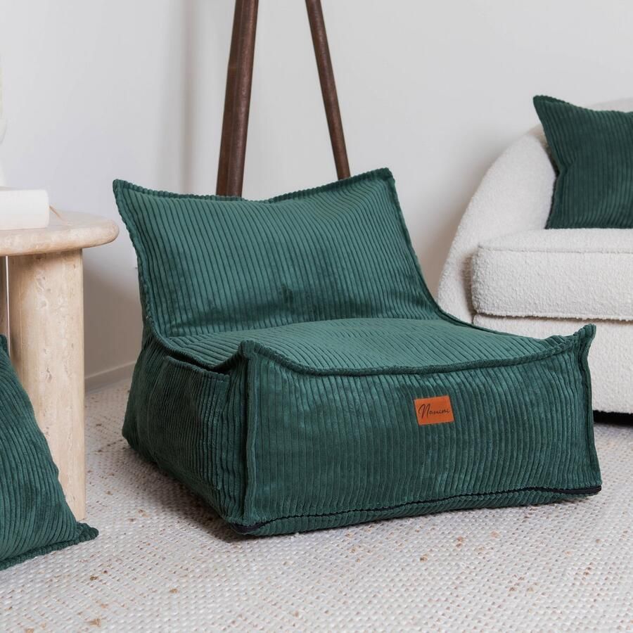 Namini Kinderzitzak Zitzak voor Kinderen Beanbag Stoel Gevuld Vloeistofafstotend Afneembare & Uitwasbare hoes Zijvak + Handgreep Handgemaakt Dubbele Ritssluiting Green 60x70xcm