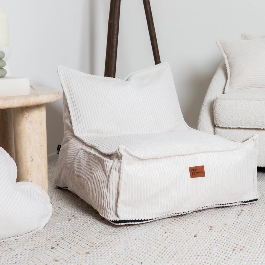 Namini Kinderzitzak Zitzak voor Kinderen Beanbag Stoel Gevuld Vloeistofafstotend Afneembare & Uitwasbare hoes Zijvak + Handgreep Handgemaakt Dubbele Ritssluiting Beige 60x70xcm