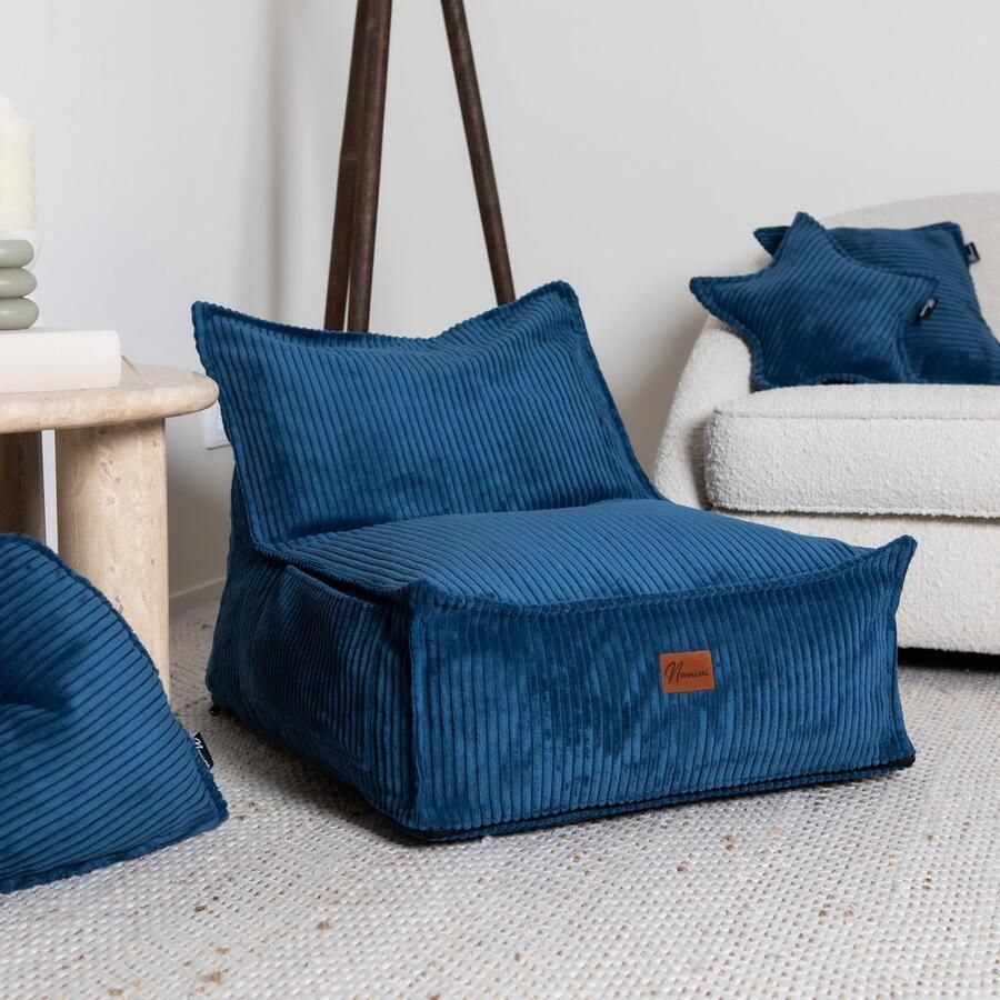 Namini Kinderzitzak Zitzak voor Kinderen Beanbag Stoel Gevuld Vloeistofafstotend Afneembare & Uitwasbare hoes Zijvak + Handgreep Handgemaakt Dubbele Ritssluiting Navy Blue 60x70xcm