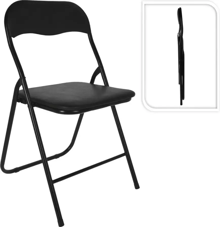 Home & Styling Klapstoel met kunstleer zitting zwart 40 x 38 x 88 cm metaal Klapstoelen - Foto 3