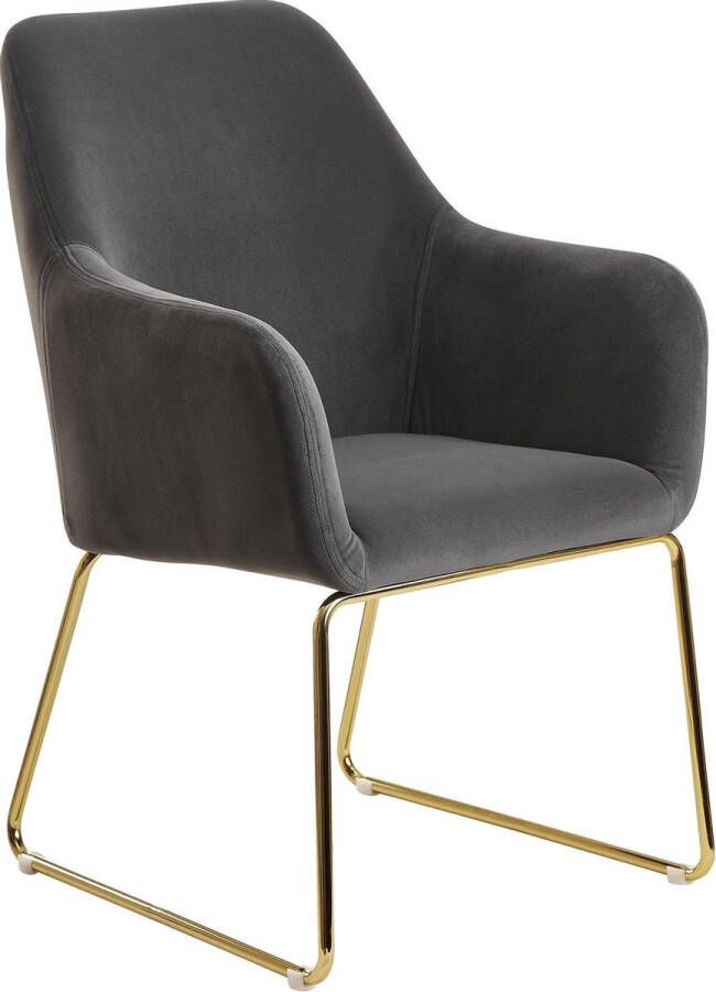Nancy's Bountiful Eetkamerstoel Keukenstoel Stoel Fauteuil Fluweel Metaal Lichtgrijs Donkergrijs Goud Gestoffeerd