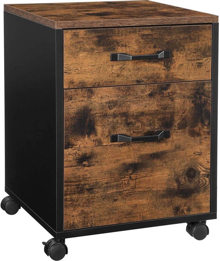 Nancy's Burleson Ladeblok Kantoorkast Archiefkast Op Wieltjes 2 Lades Documenten Industrieel Bruin Zwart Bewerkt Hout Metaal 41 x 40 x 55 cm