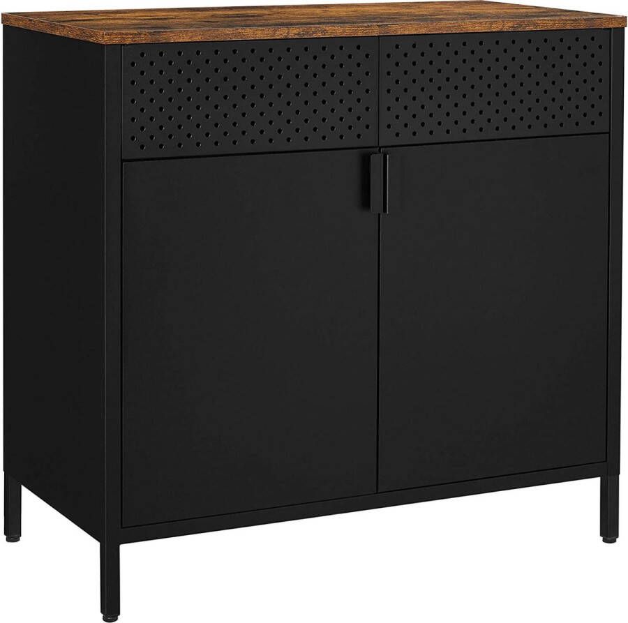 Nancy's Chateh Dressoir Sideboard Opbergkast Magnetische Sluiting Verstelbare Planken Metaal Bewerkt Hout Bruin Zwart 80 x 40 x 76 cm