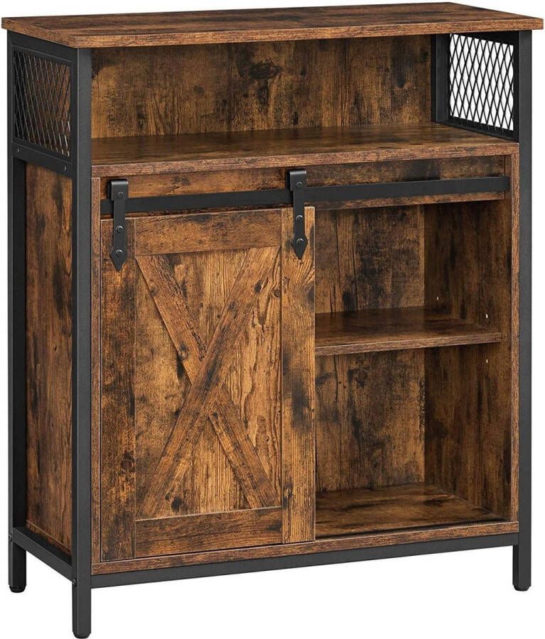 Nancy's Cody Dressoir Opbergkast Keukenkast Schuifdeur Open Compartiment Verstelbare Plank Industrieel Bruin Zwart 70 x 30 x 80 cm