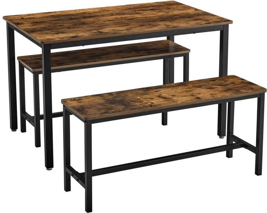Nancy &apos;s Eettafel met 2 Banken Voor 4 Personen Keukentafel Industriële Tafel Eetkamertafel 110 x 75 x 75 cm