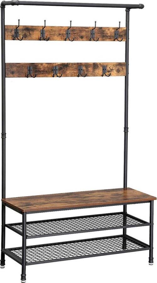 Nancy's Garderoberek met Kapstok Schoenenrek Industrieel 100 x 41.5 x 182 cm