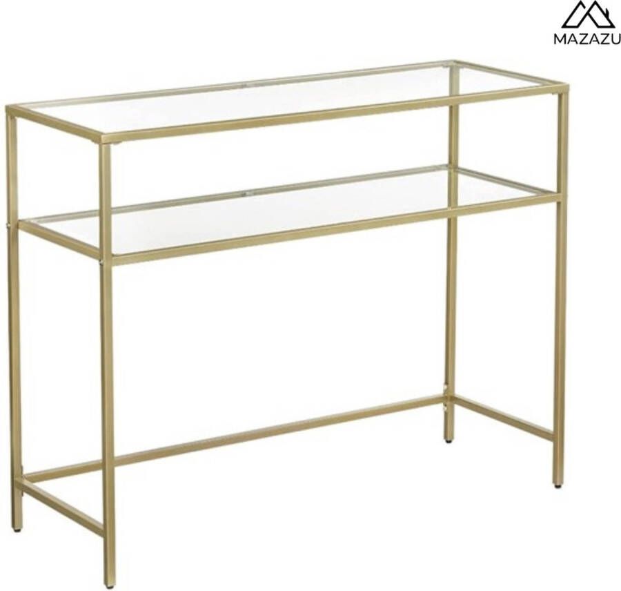 Nancy's Goldfield Console Tafel Bijzettafel 2 Niveaus Gehard Glas Metalen Frame Verstelbare Poten Goud 100 x 35 x 80 cm