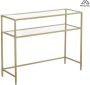 Nancy's Goldfield Console Tafel Bijzettafel 2 Niveaus Gehard Glas Metalen Frame Verstelbare Poten Goud 100 x 35 x 80 cm - Thumbnail 2