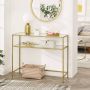 Nancy's Goldfield Console Tafel Bijzettafel 2 Niveaus Gehard Glas Metalen Frame Verstelbare Poten Goud 100 x 35 x 80 cm - Thumbnail 1