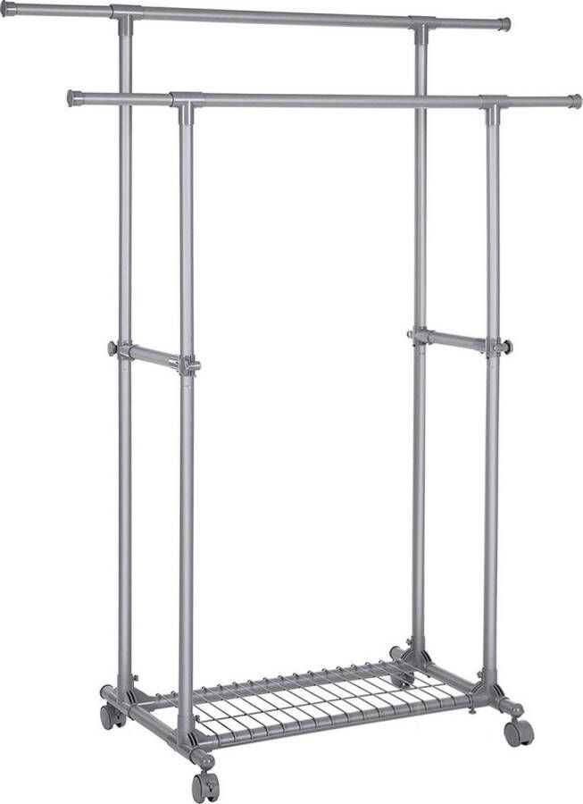 Nancy's Kledingrek op wielen Uitschuifbare kapstok met dubbele stang Verrijdbaar Kledingrekken Max. belasting 70 kg (87-150) x 52 x 166 cm Grijs