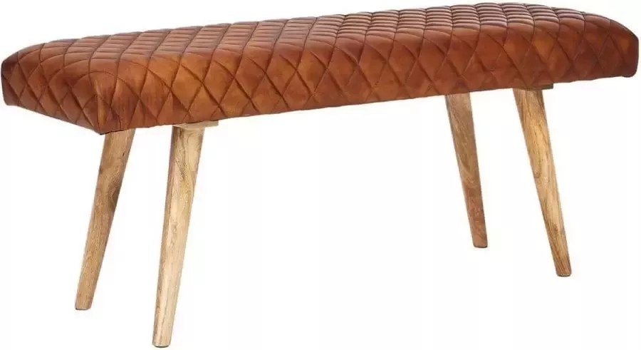Nancy's Leren Bank Design Zitbank Bankje Mangohout 115 x 53 x 38 cm