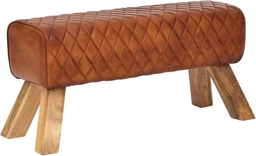 Nancy's Leren Bank Design Zitbank Bankje Mangohout 89 x 46 x 35 cm Gym Bankje
