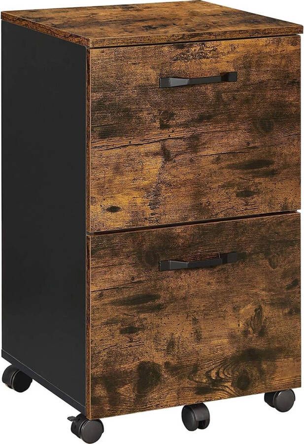 Nancy's McLean Ladeblok Kantoorkast Archiefkast Op Wieltjes 2 Lades Documenten Industrieel Bruin Zwart Bewerkt Hout Metaal 42 x 40 x 70 cm