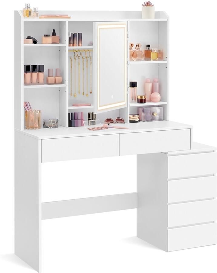 Nancy's Ampezzo Kaptafel LED Verlichting Make-up Tafel Wit ± 40 x 120 x 145 cm - Foto 2