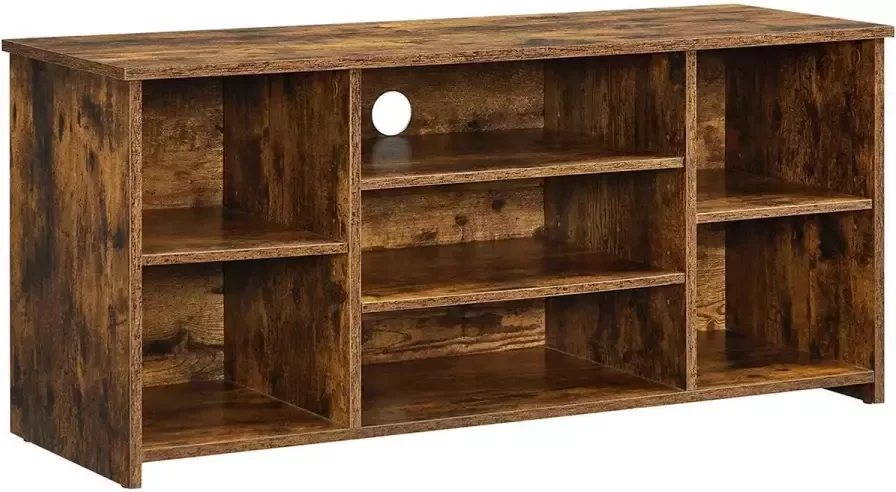 Nancy's Baldwin TV-Meubel TV Kast 7 Open Vakken Opbergruimte Kabelgat Verstelbare Planken Tot 43 Inch Vintage Industrieel Bruin Bewerkt Hout 110 x 40 x 50 cm