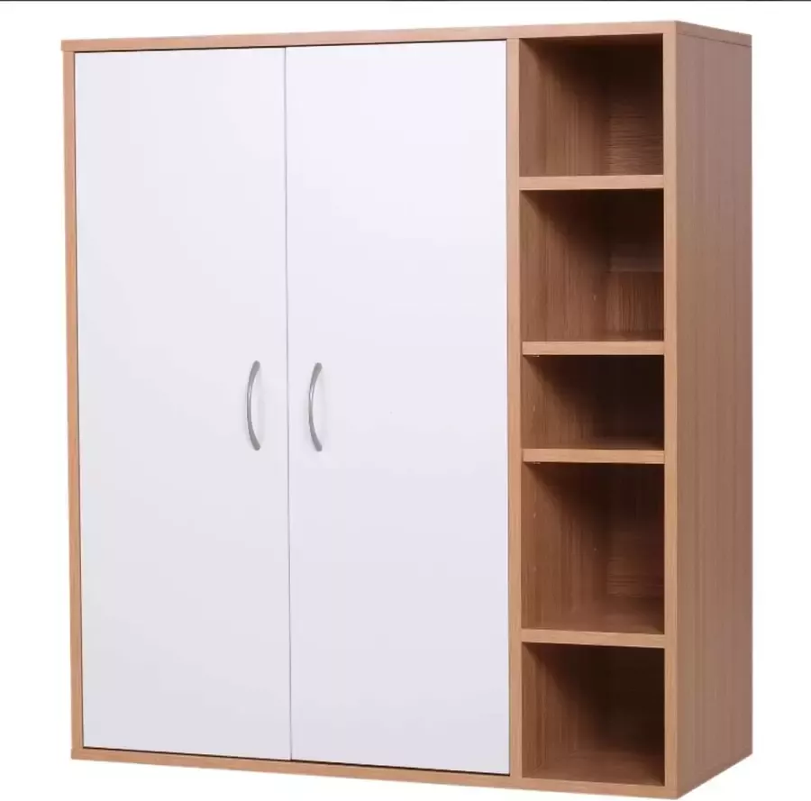 Nancy's Ballwin Dressoir Boekenkast Opslagkast Multifunctioneel Open Opbergvakken 2 Deuren Natuur Hout Wit 80 x 32 x 90.5 cm