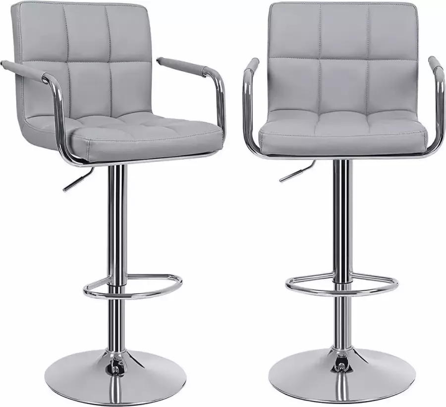 Nancy's Barkruk Set Van 2 Imitatieleer – Grijze Barkrukken – 200KG Belastbaar – Barstoel Met Rugleuningen En Armleuningen 360° Draaibaar