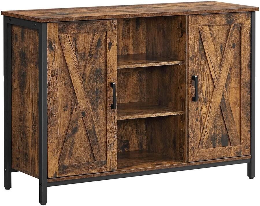 Nancy's Bothell Dressoir Opbergkast Sideboard Keukenkast 2 Deuren 2 Open Vakken Industrieel Bruin Zwart Bewerkt Hout Metaal 100 x 35 x 70 cm