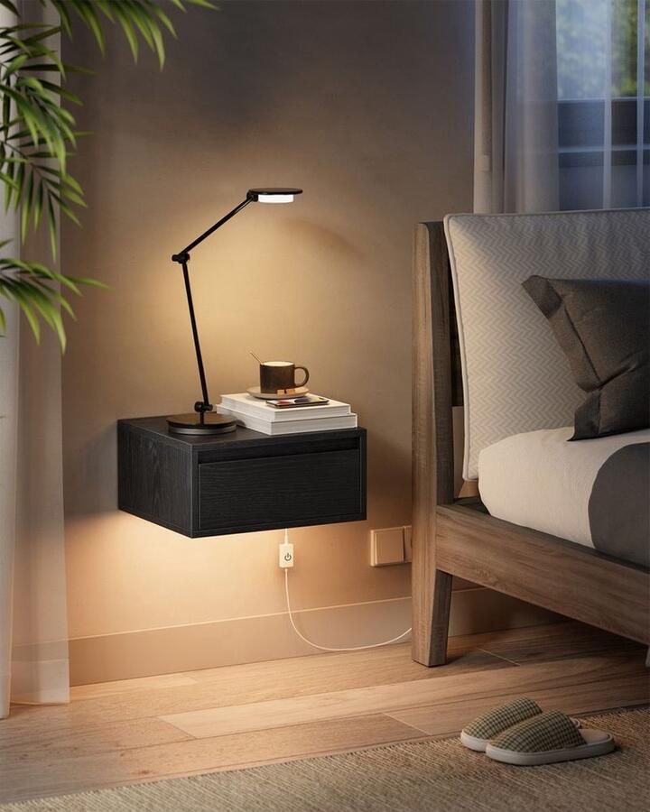 Nancy's Bova Nachtkastje set van 2 Zwevende Met verlichting in 3 kleuren Zwart ± 40 x 35 x 20 cm