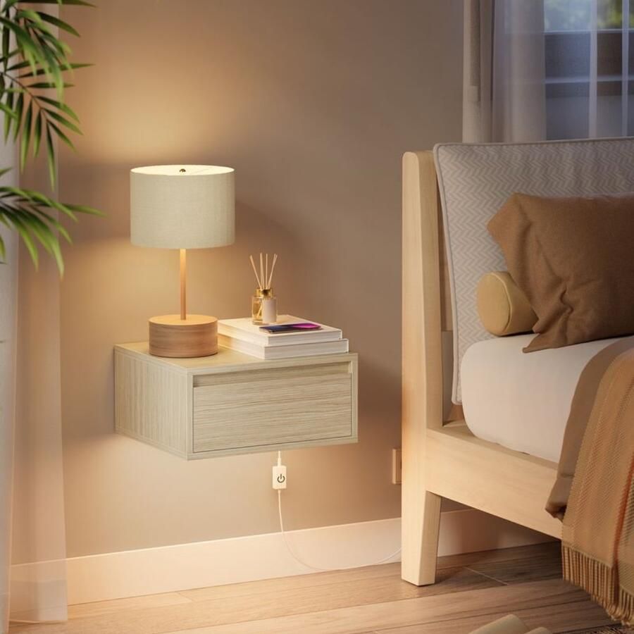 Nancy's Bova Nachtkastjes set van 2 Zwevende Lades Met verlichting in 3 kleuren Beige ± 40 x 35 x 20 cm