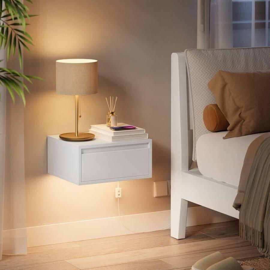 Nancy's Bova Nachtkastjes Set van 2 Zwevende Lades Met verlichting in 3 kleuren Wit ± 40 x 35 x 20 cm