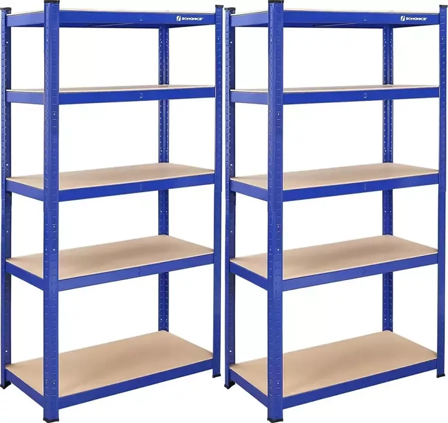 Nancy's Cainsville Opbergrek Set Van 2 Magazijnrek 5 Verstelbare Planken Metaal MDF Blauw Bruin 180 x 90 x 45 cm